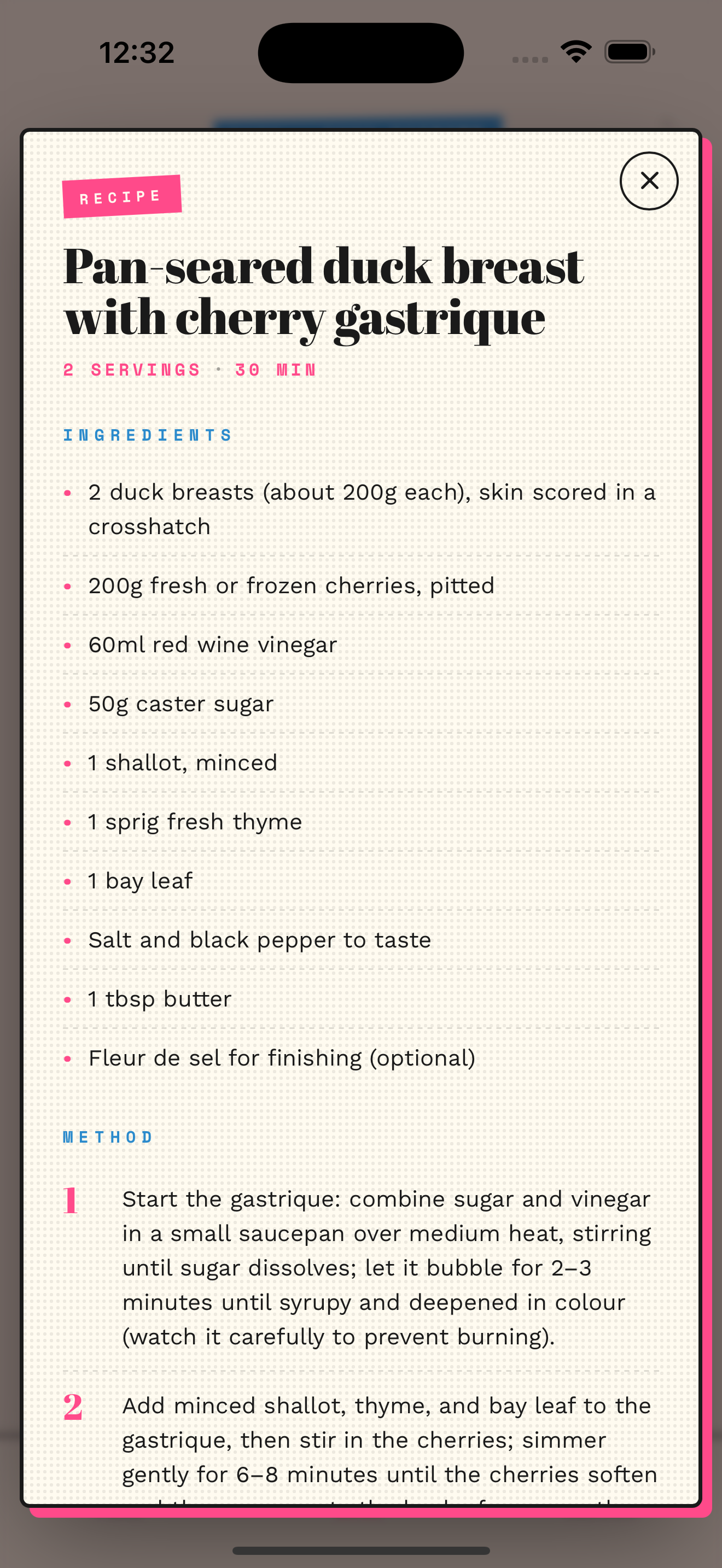 Recipe — pan-seared duck breast